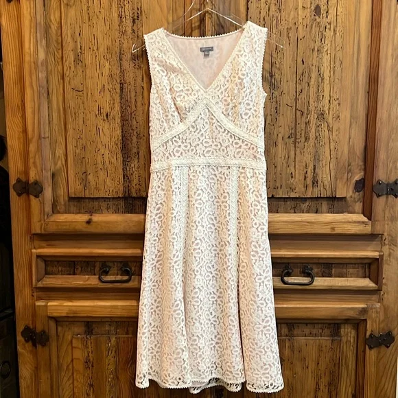 Ann Taylor Cream and Pink Lace Sleeveless Tea Wedding Dress